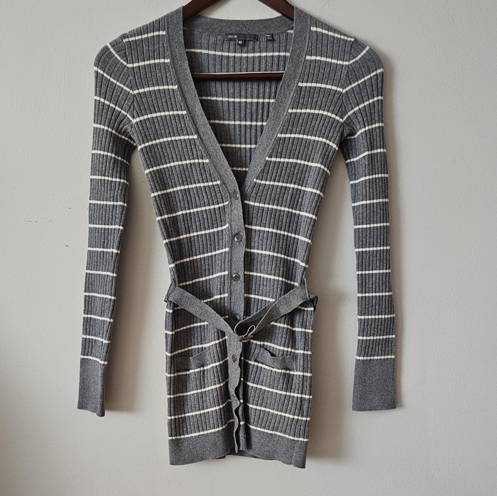 Vince Gray and Cream Striped Cardigan